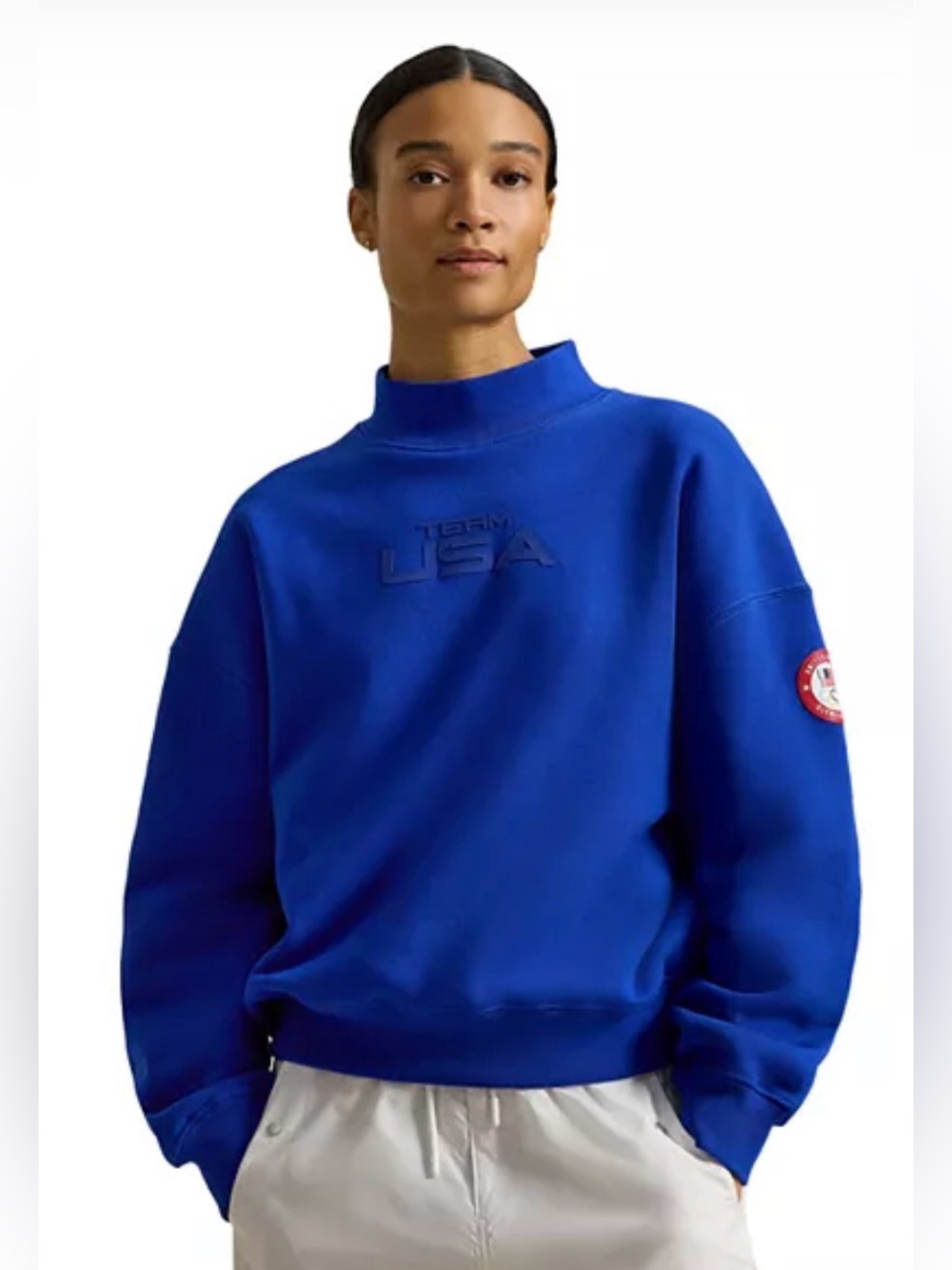 WOMEN’S POLO RALPH LAUREN TEAM USA FLEECE MOCK NECK SWEATSHIRT, SIZE L.